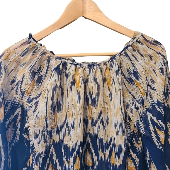 Kenar blue yellow  mid length sleeves see through blouse shirt - Picture 2 of 10